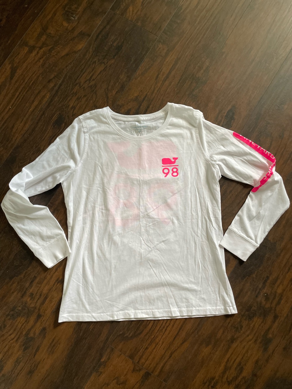 ' White Long-Sleeve Graphic Tee with Pink Accents